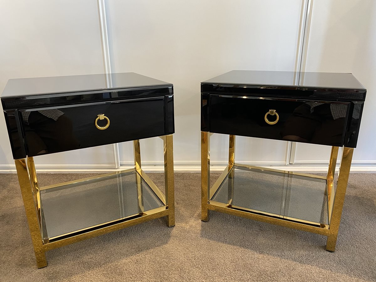 Black And Gold Bedside Tables - Orakei Objet - Antiques, Art, Furniture 